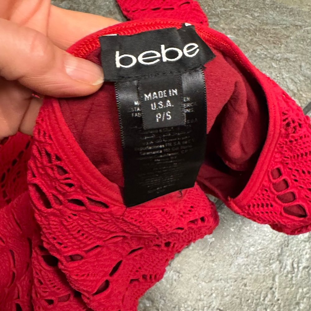 bebe Red One-Shoulder Openwork Knit Bodycon Dress P/S